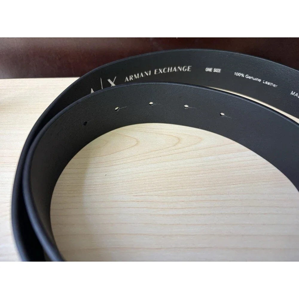 Armani Exchange A/X Black White Contrast One Size Adjustable Men’s Leather Belt